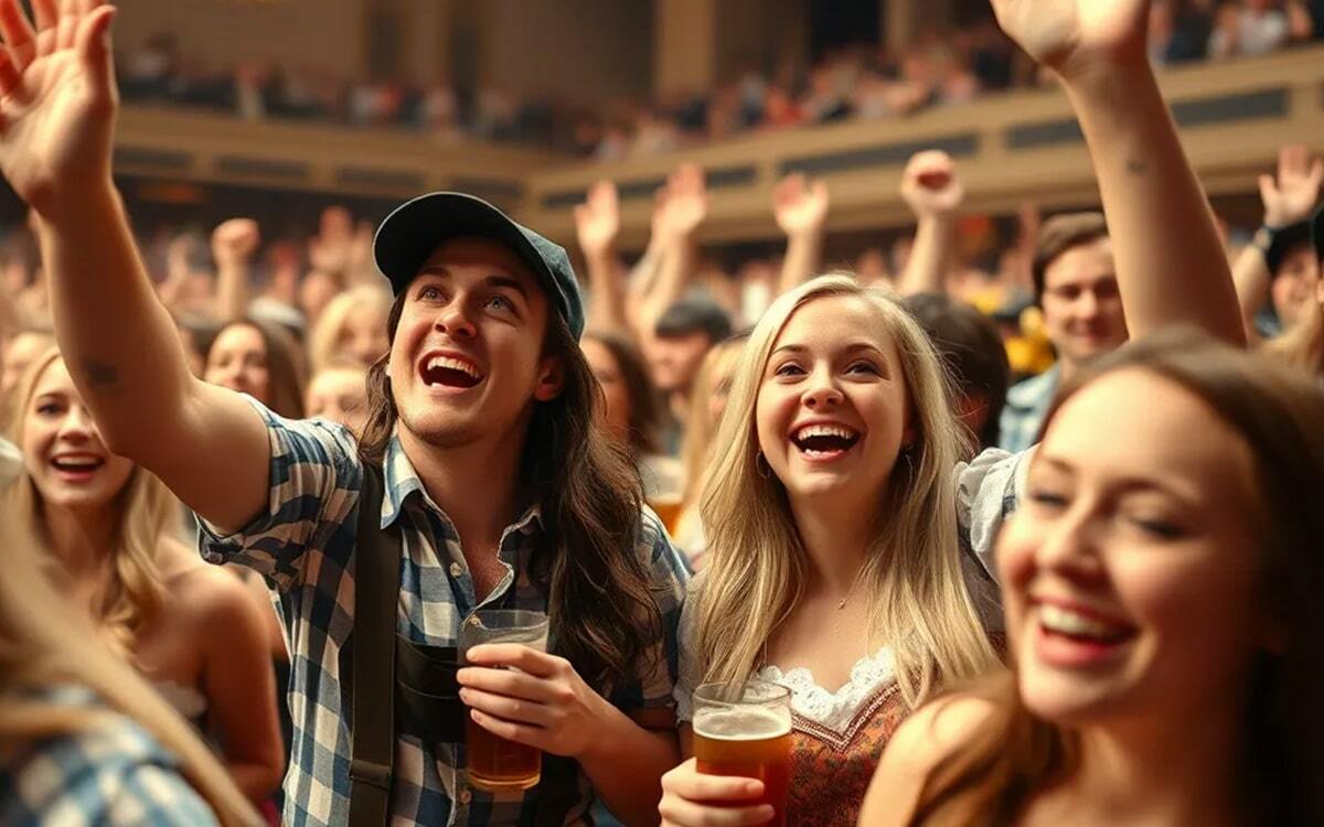 Feestende mensen op Oktoberfest - Bij Mr. Hop